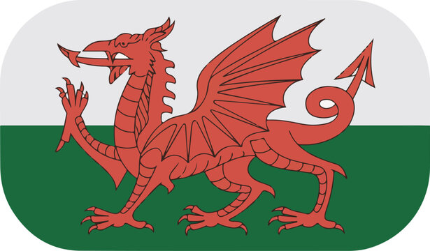 Red Welsh Dragon Illustration on Green and White National Background
