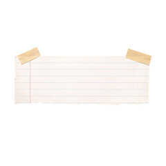 Torn lined paper piece taped to surface