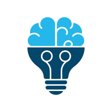 Brain inside light bulb idea icon