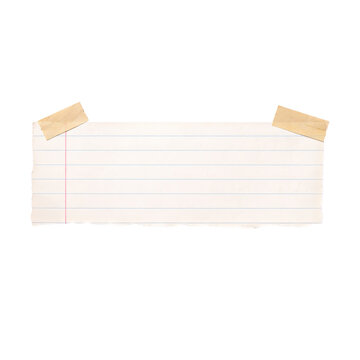 Torn lined paper piece taped to surface