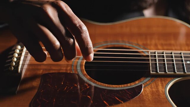 Hand playing acoustic guitar