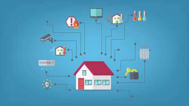 Smart home. 4K video animation concept of smart house technology system with centralized control.	