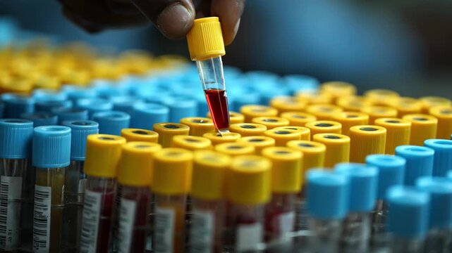 Medium shot of technicians performing genetic quality checks on livestock samples to ensure enhanced breeding outcomes.