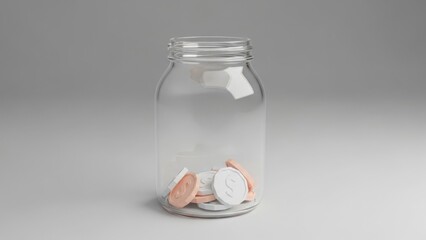 Glass jar with stylized coins on a gradient background. Concept of saving money and financial investment.