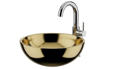 Modern brass bathroom sink with chrome faucet