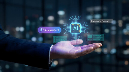 Virtual AI Assistant Interface with Chat Bot Hologram