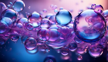 An Abstract Background Featuring A Dynamic Arrangement Of Transparent Purple And Blue Bubbles Of Varying Sizes