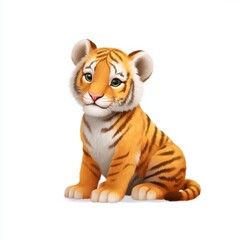 Fototapeta premium Cute cartoon tiger cub sitting with stripes isolated on white background animal illustration playful concept