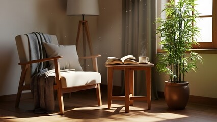 Calm corner with plant & book.