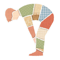 Person bending forward made of torn paper pieces