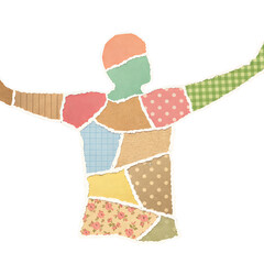 Paper collage illustration of person with raised arms