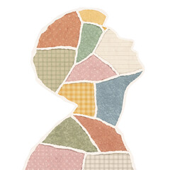 Paper cut style abstract female silhouette collage