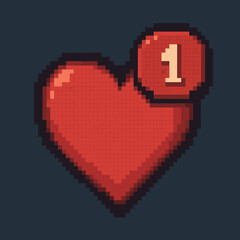 Obraz premium Pixelated red heart with a notification on a dark background for love appreciation concept