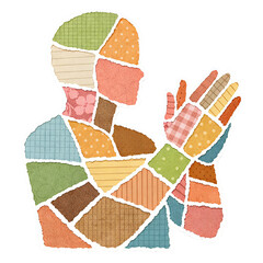 Paper cut style illustration of clapping human silhouette