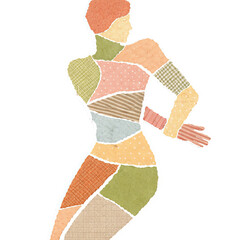 Woman silhouette made of torn paper collage