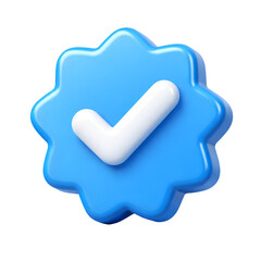 Fototapeta premium 3D Blue Verified Check Badge Icon Isolated on White Background