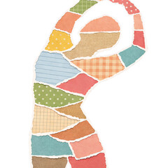 Paper collage woman stretching arms overhead