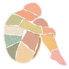 Person sitting pose paper collage illustration