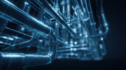 Digital pipeline network blue data flow technology background abstract connection cyber grid glowing system futuristic infrastructure wireframe