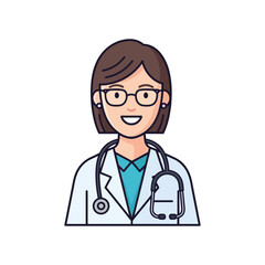 Fototapeta premium Smiling female doctor with stethoscope and glasses in white coat