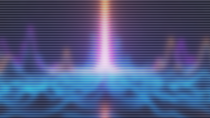 Vertical light beam with colorful horizontal stripes on dark background