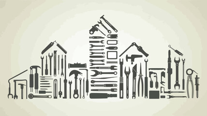 Collection of various tools arranged in house shapes