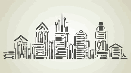 Cityscape made of various tools and equipment
