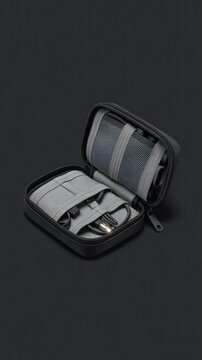 Dark grey tech cable organizer case open