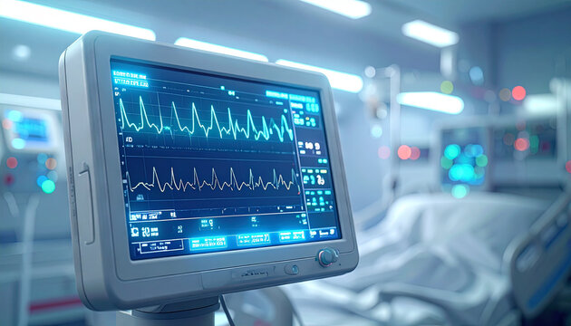 Medical Heart Rate Monitor Displaying Vital Signs in Hospital Intensive Care Unit