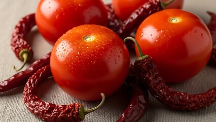 Fresh Tomatoes and Red Chili Peppers.