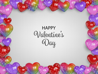 valentine's day frame with colorful glossy hearts 