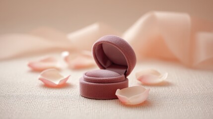 Pink velvet box with a ring inside