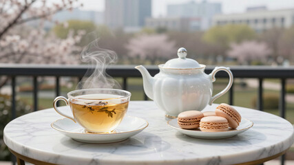 Spring Tea Set On Balcony