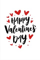 Happy Valentine's Day handwritten lettering with red hearts. Calligraphy greeting card design for February 14th celebration