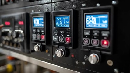 Close medium shot of a steam redrying boiler control panel illustrating userfriendly interface and precise temperature regulation for consistent drying results.