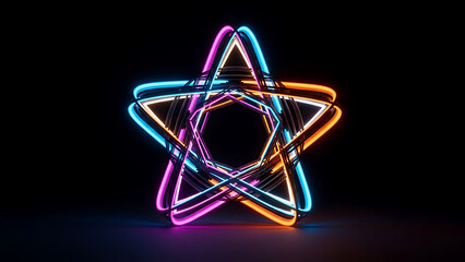 A mesmerizing abstract composition featuring a glowing star created from overlapping neon light lines