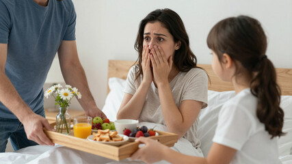 Woman Surprised With Breakfast Bed