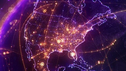 Futuristic digital Earth globe with glowing USA map and North America network connections, big data transfer and cyber security concept for global business and technology. - Powered by Adobe