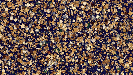 Fototapeta premium Vibrant gold confetti scattered on dark blue background