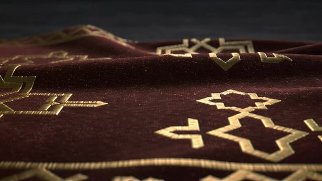 Intricate Gold Embroidery on Velvet Fabric.
