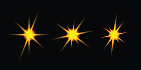 glowing golden light bursts on a black background, creating a radiant star flare effect ideal for abstract, energy, or lighting designs.