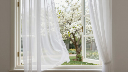 Open Window With Blowing Curtains