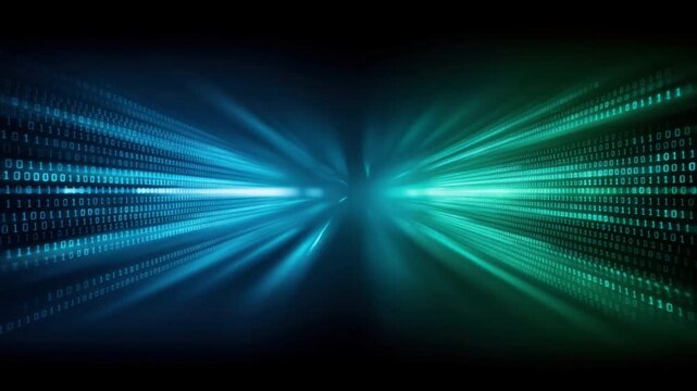 Abstract light rays create a dynamic digital background with glowing blue and green elements for modern design.