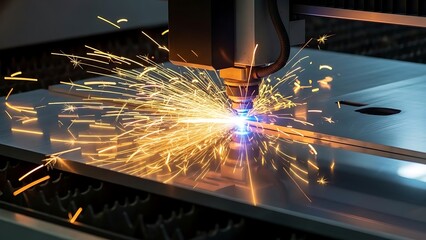 Industrial Metal Cutting with Laser Machine.