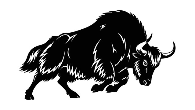 Black Yak Illustration Charging Forward Aggressively.
