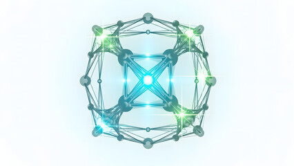 Futuristic Quantum Orb Glowing Cyan Green Wireframe Central Cross Abstract