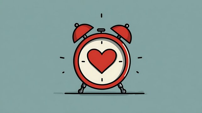 A red alarm clock with a heart in the center, symbolizing love and time - Powered by Adobe