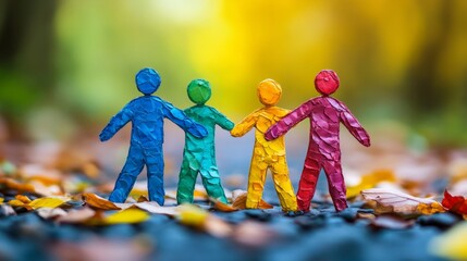 Bright paper figures holding hands symbolise unity and diversity, providing a wonderful backdrop for events promoting tolerance and friendship.