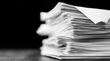 stack of white papers on dark background