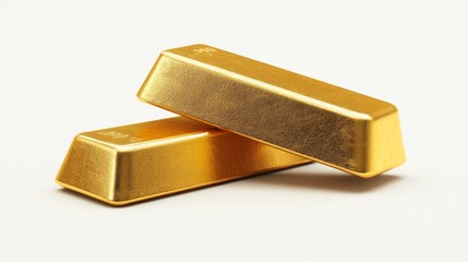 Two gold bars shine against a white background, symbolising wealth and stability, which is ideal for a financial or investment banner.
